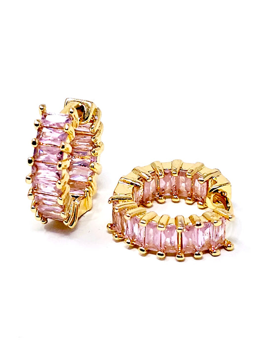 Coppia di Mini Hoops "Royalty" Gold con Pietre Rosa