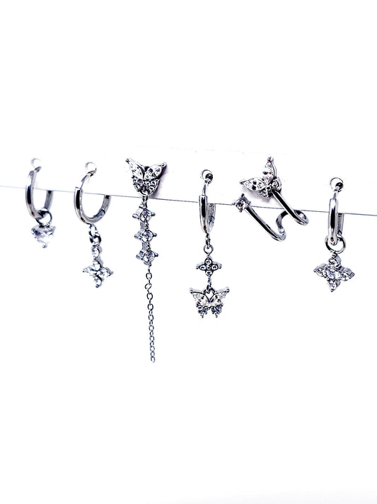 Set di 6 Orecchini "Butterfly" Silver