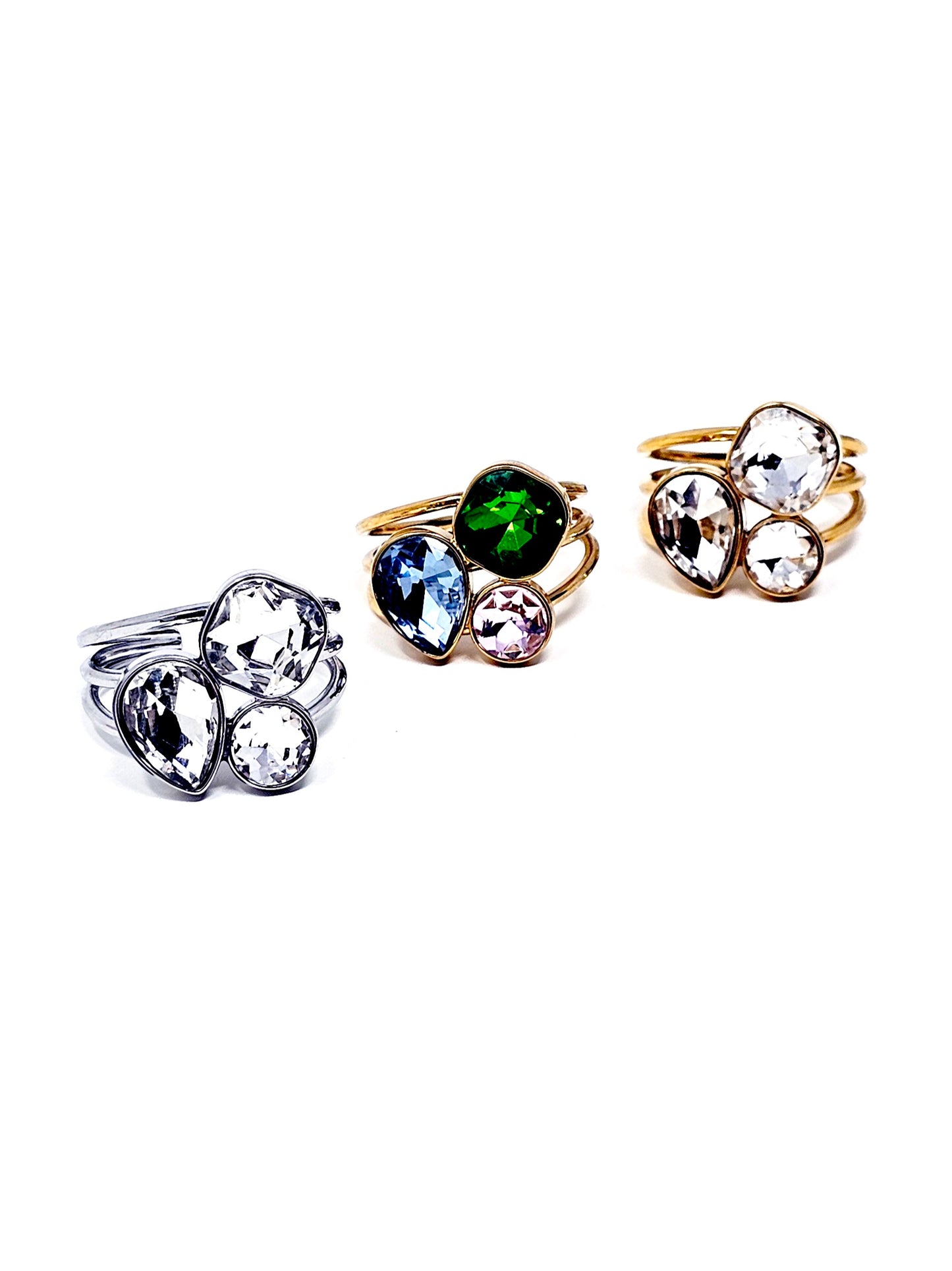 Anello Regolabile "Rio" Silver, Gold o Gold con Pietre Multicolor