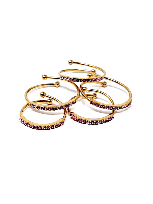 Set di 5 Fedine Regolabili “Pavé" Gold con Pietre color Quarzo Rosa
