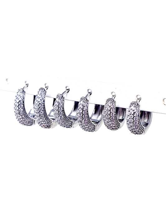 Set di 6 Mini Hoops a Goccia "Simona Pavé" Silver