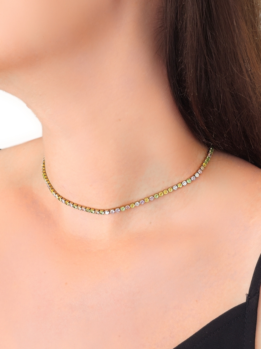 Choker/Girocollo Tennis Gold con Pietre Pastel Colors (3 mm.)