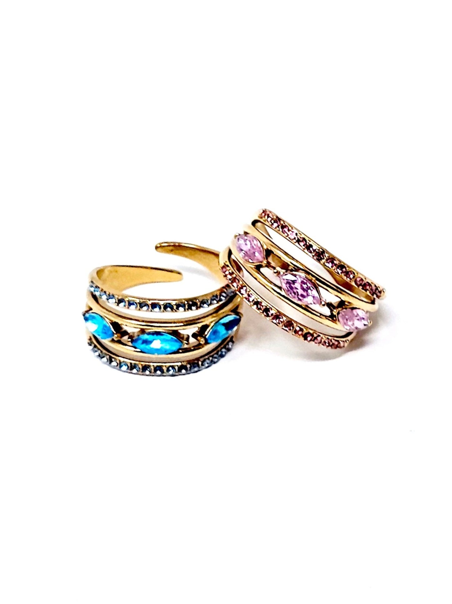 Anello Regolabile "Jasmine" Gold con Pietre Color Quarzo Rosa o Acquamarina - 333HOPE333