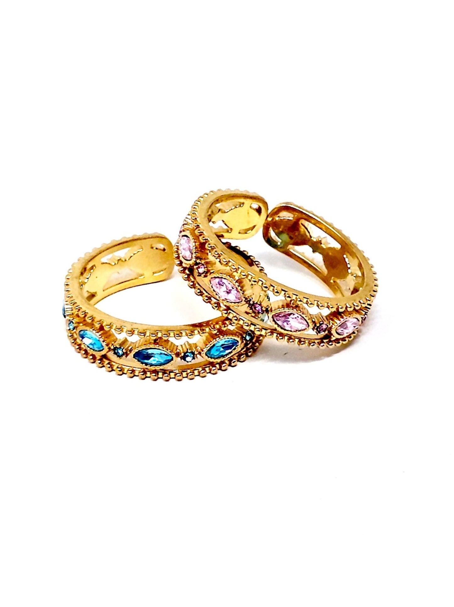 Anello Regolabile "Jasmine Light" Gold con Pietre Color Quarzo Rosa o Acquamarina - 333HOPE333