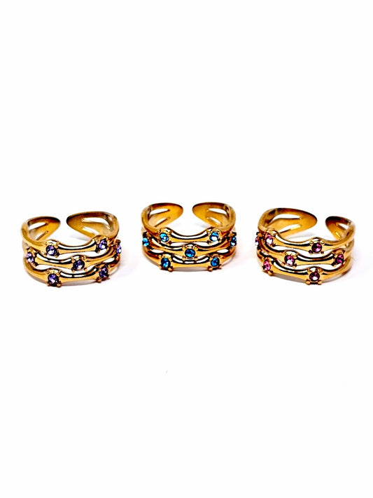 Anello Regolabile "Medea" Gold con Pietre Color Quarzo Rosa o Acquamarina o Ametista - 333HOPE333