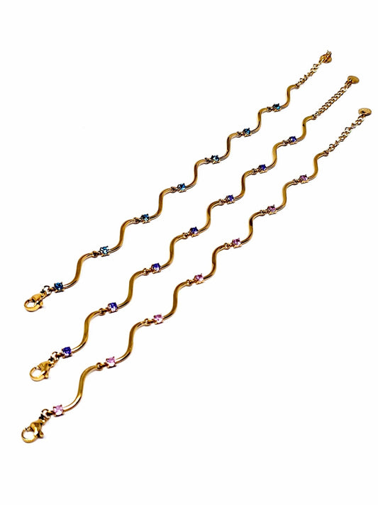 Bracciale "Mirea" Gold con Pietre Quarzo Rosa o Acquamarina o Ametista - 333HOPE333
