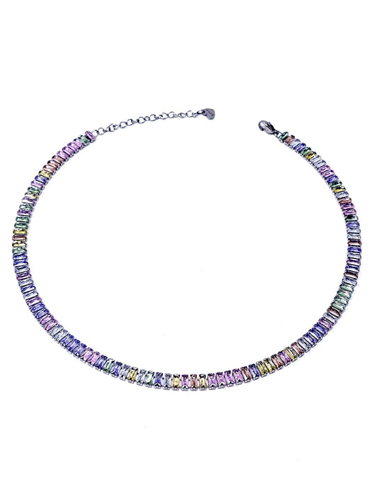 Choker/Girocollo Tennis "Royalty" Silver con Pietre Multicolor - 333HOPE333