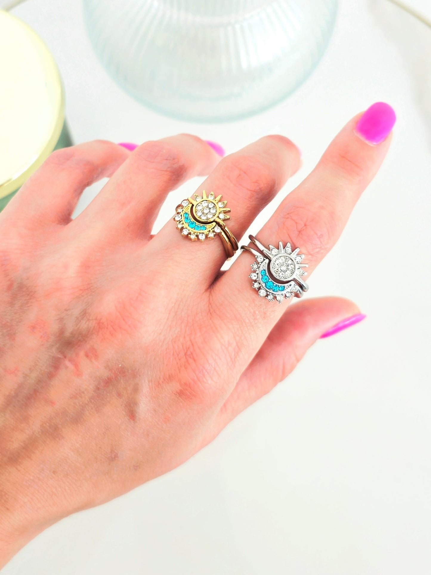 Coppia di Anelli Regolabili "Sun & Moon" Silver - 333HOPE333