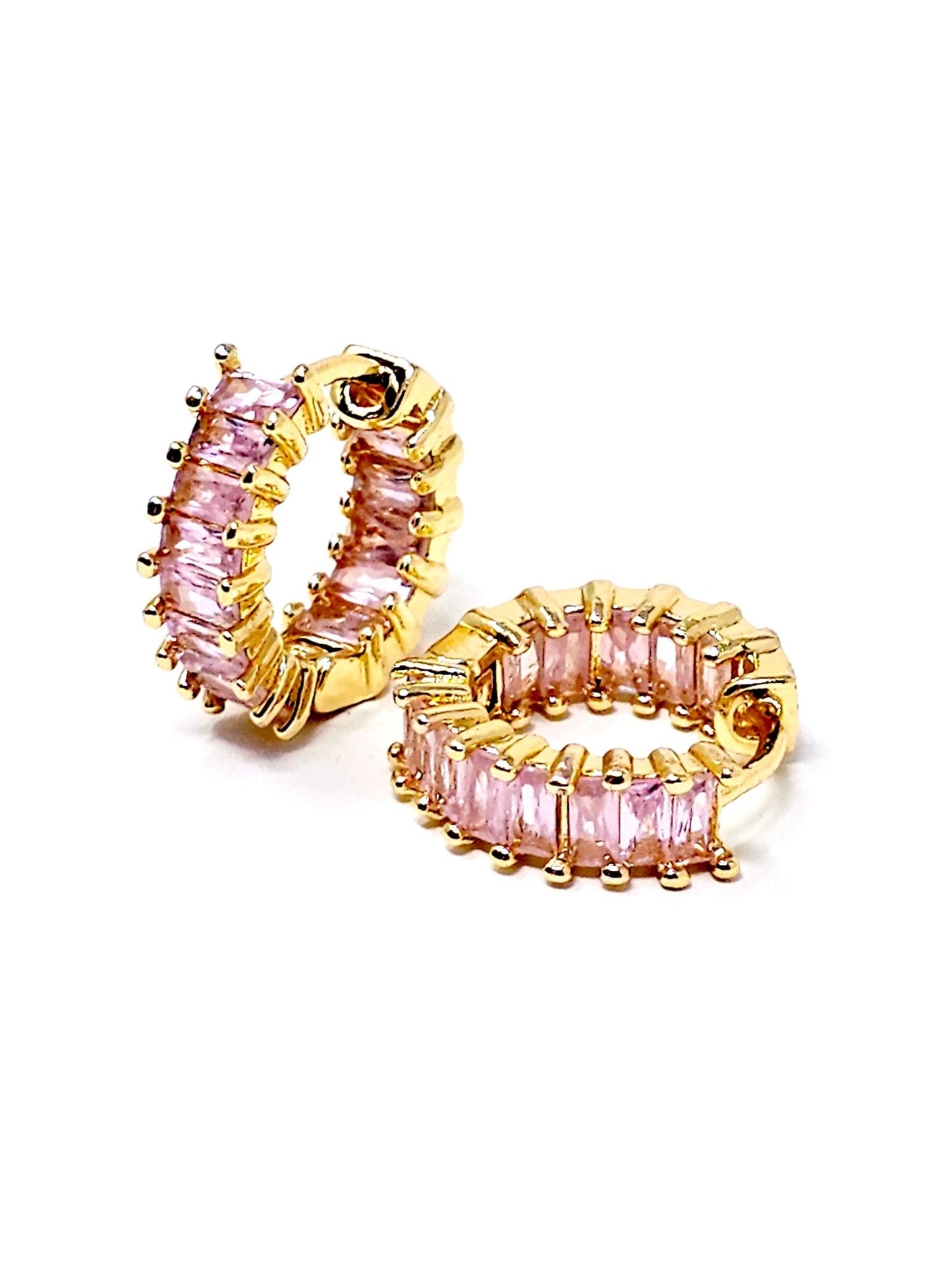 Coppia di Mini Hoops "Royalty" Gold con Pietre Rosa - 333HOPE333