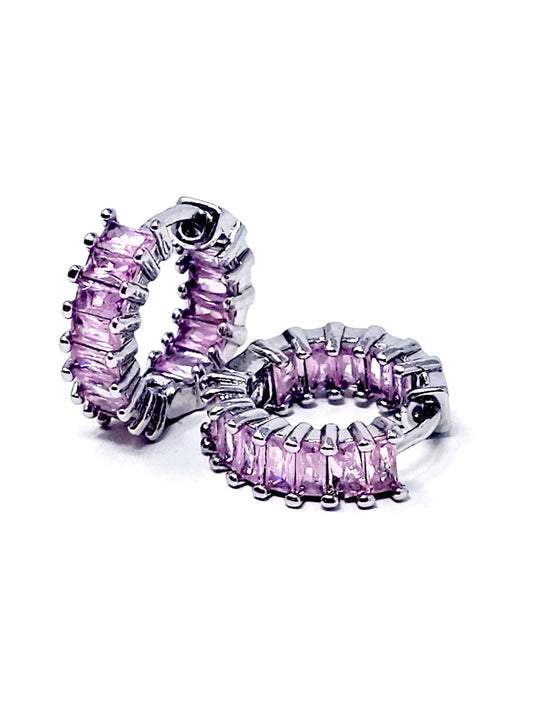 Coppia di Mini Hoops "Royalty" Silver con Pietre Rosa - 333HOPE333