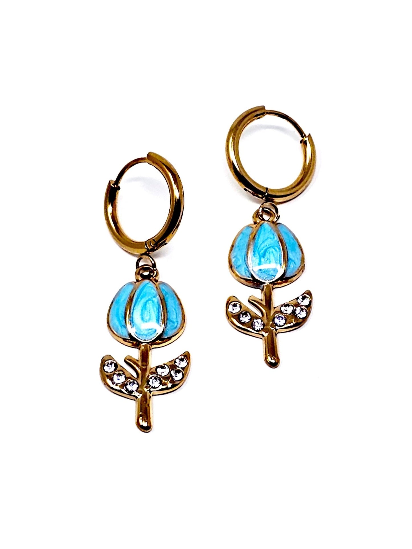 Coppia di Mini Hoops "Tulipano Pavé" Turchese - 333HOPE333