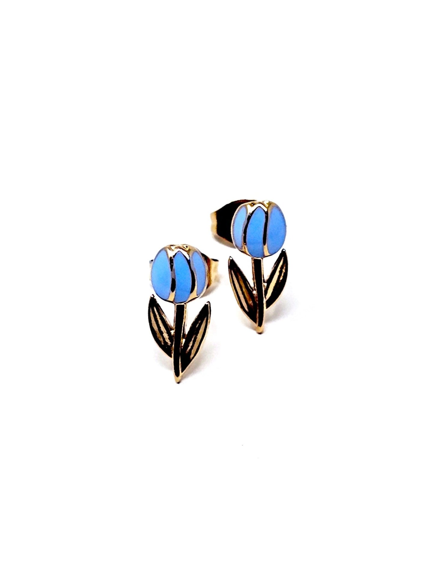 Coppia di Orecchini Lobetti "Tulipano Mini" Gold & Azzurro Polvere - 333HOPE333