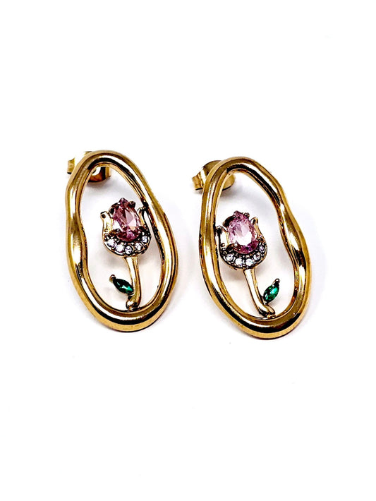 Coppia di Orecchini "Tulipano Light" Gold con Pietre Pastel Colors - 333HOPE333