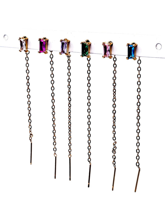 Set di 6 Lobetti "Chain Baguette" Gold con Pietre Multicolor - 333HOPE333