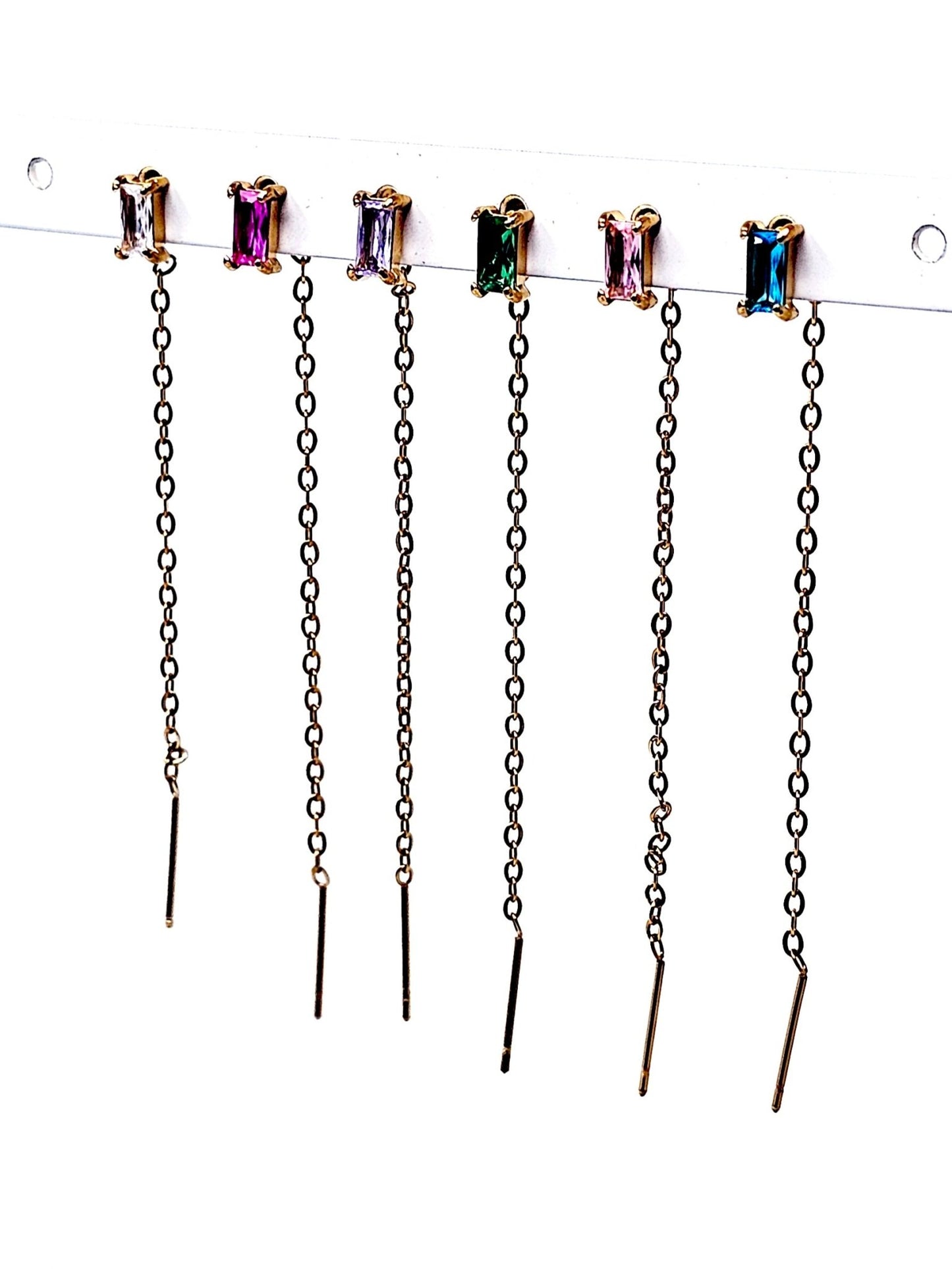 Set di 6 Lobetti "Chain Baguette" Gold con Pietre Multicolor - 333HOPE333