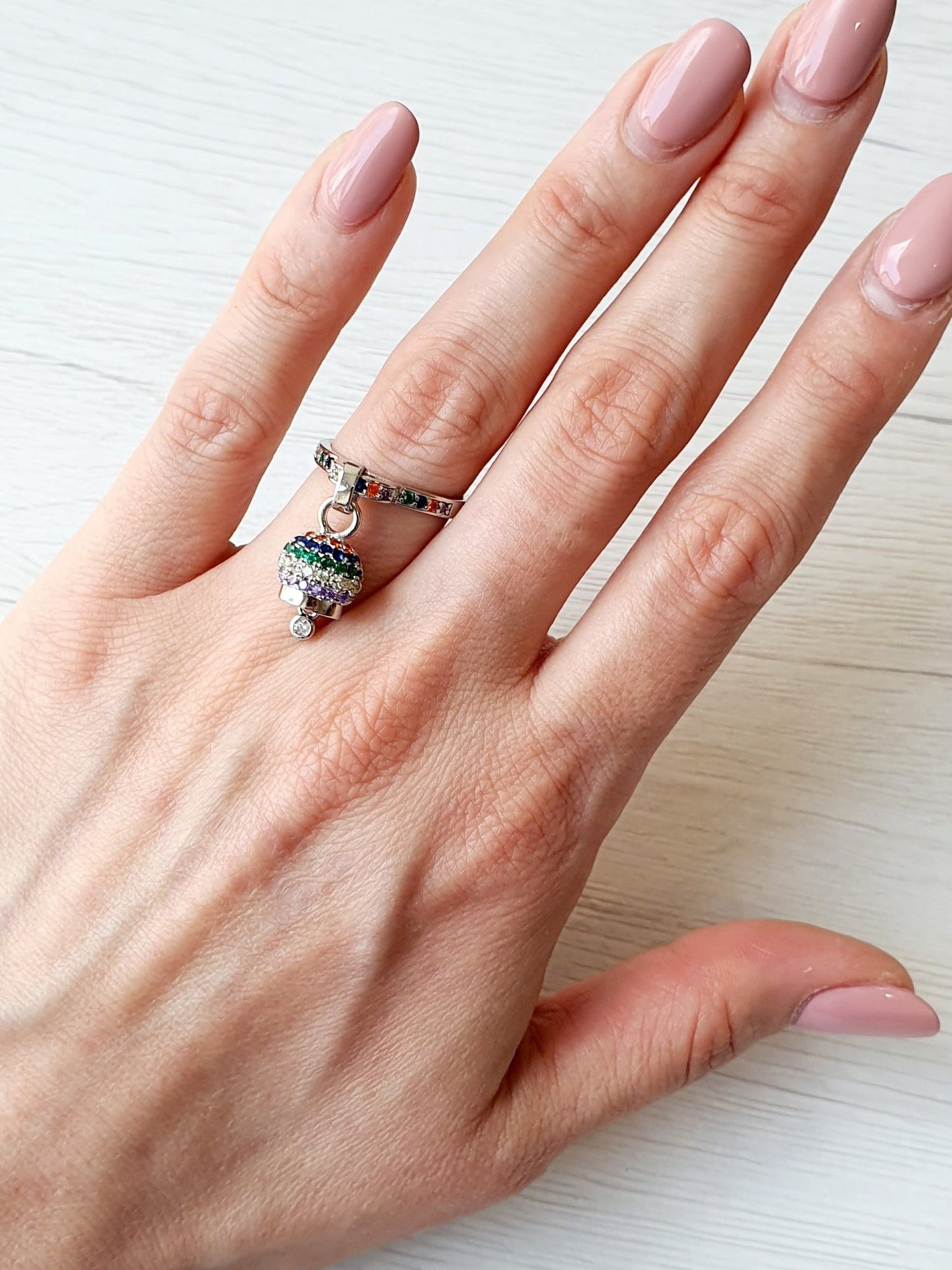 Anello Regolabile "Campanella Caprese" Silver & Rainbow - 333HOPE333
