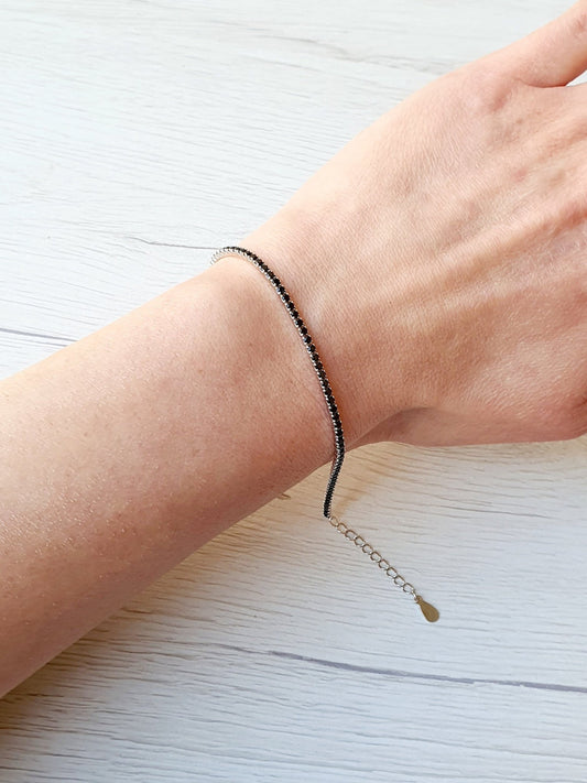 ARGENTO 925 - Bracciale Tennis con Pietre Nere - 333HOPE333