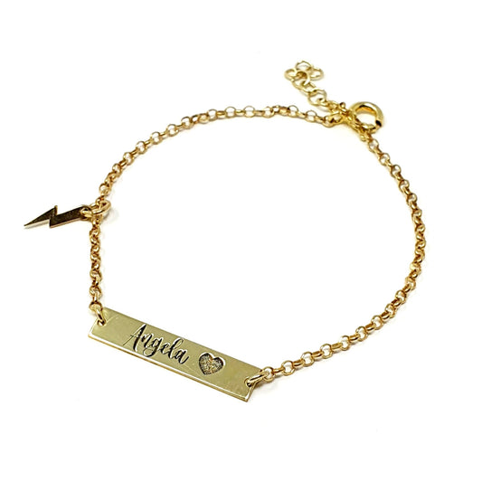 ARGENTO 925 PLACCATO IN ORO 18 Kt - Bracciale Personalizzato con Nome e Ciondolo - 333HOPE333