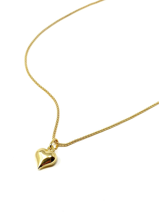 ARGENTO 925 PLACCATO IN ORO 18 Kt - Catenina Popcorn con Cuore Bombato - 333HOPE333