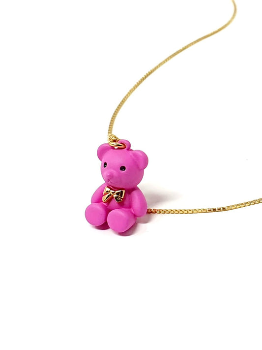 ARGENTO 925 PLACCATO IN ORO 18 Kt - Collana "Orsetto" Fucsia - 333HOPE333