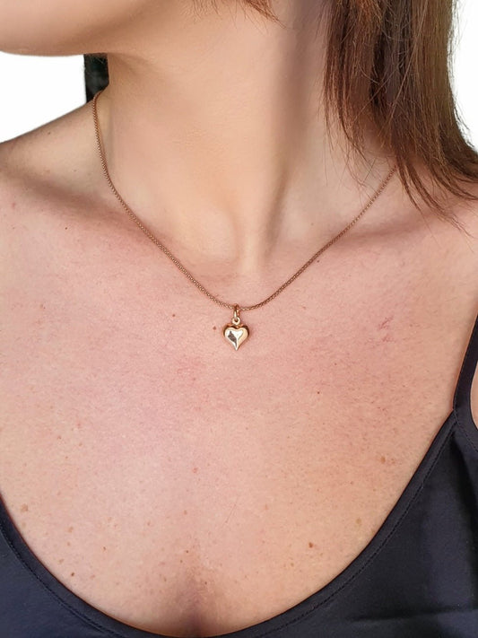 ARGENTO 925 PLACCATO IN ORO ROSA 18 Kt - Catenina Popcorn con Cuore Bombato - 333HOPE333