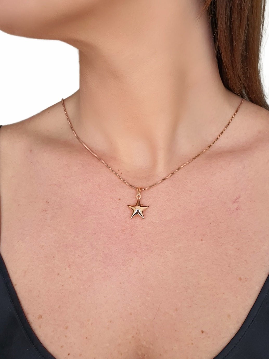 ARGENTO 925 PLACCATO IN ORO ROSA 18 Kt - Catenina Popcorn con Stella bombata - 333HOPE333