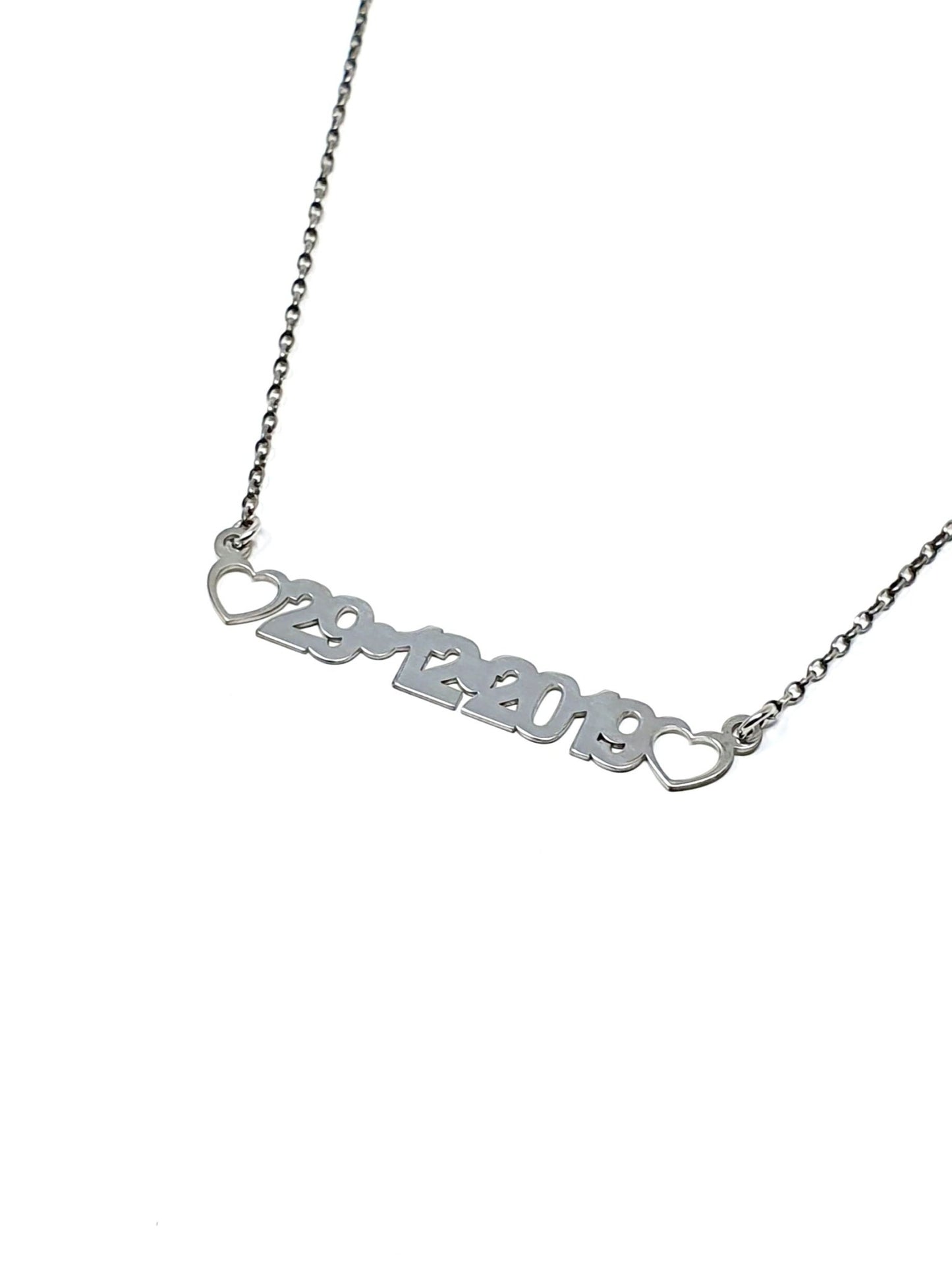 ARGENTO 925/ORO 18 Kt - Collana Personalizzata Ccon Data o Nome e Cuoricini - 333HOPE333