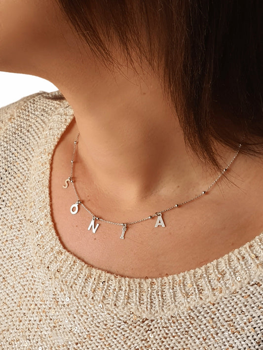 ARGENTO 925/ORO 18 Kt - Collana Personalizzata con Lettere Pendenti - 333HOPE333