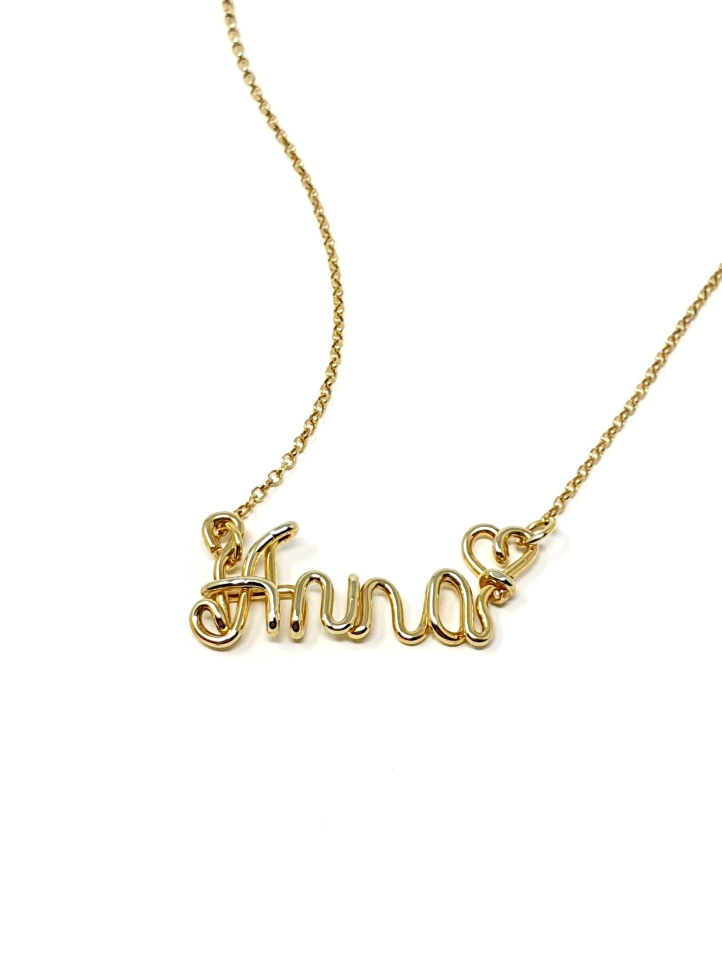 ARGENTO 925/ORO 18 Kt - Collana Personalizzata con Nome a Filo e Cuoricino - 333HOPE333