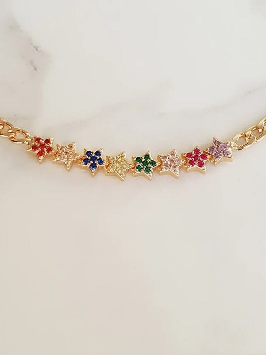 Choker "Rainbow Stars" gold - 333HOPE333