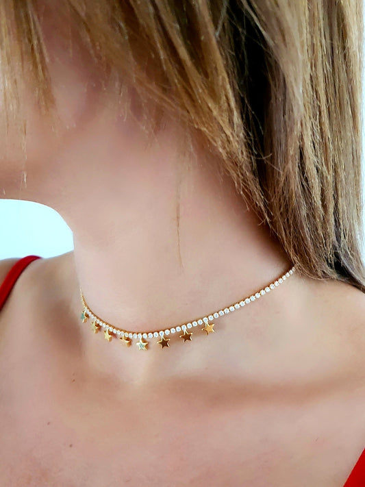 Choker tennis con stelline pendenti Gold - 333HOPE333