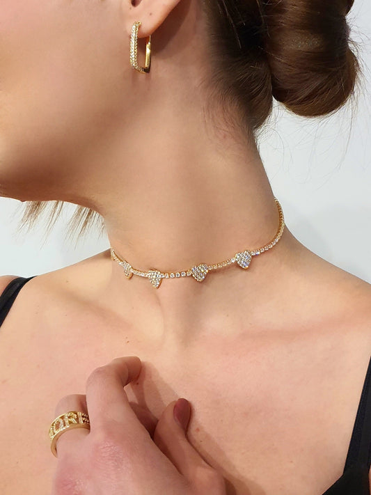 Choker tennis "Hearts" Gold - 333HOPE333