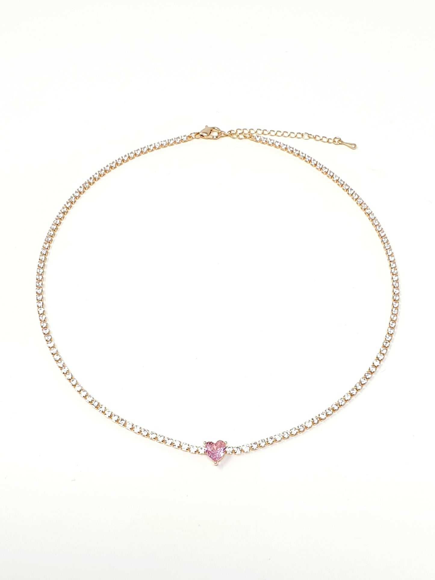 Choker tennis "True Love" gold con cuore rosa - 333HOPE333