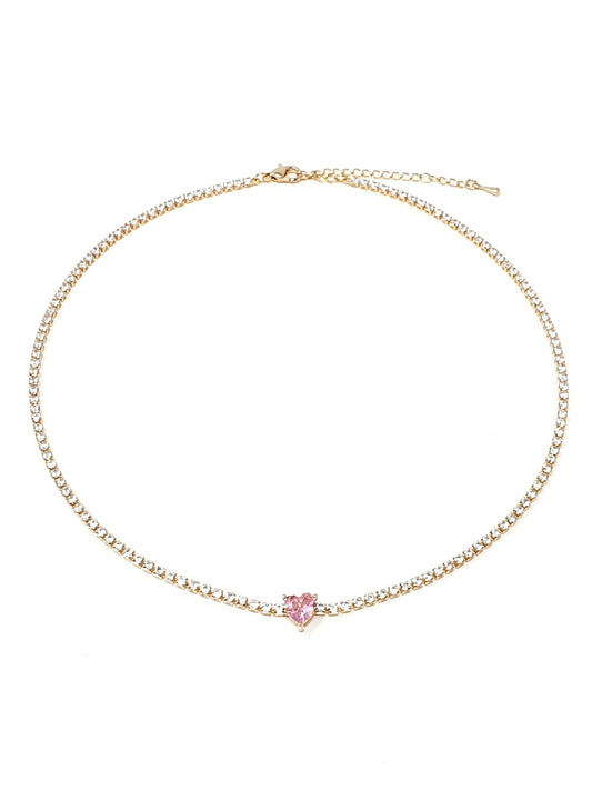 Choker tennis "True Love" gold con cuore rosa - 333HOPE333