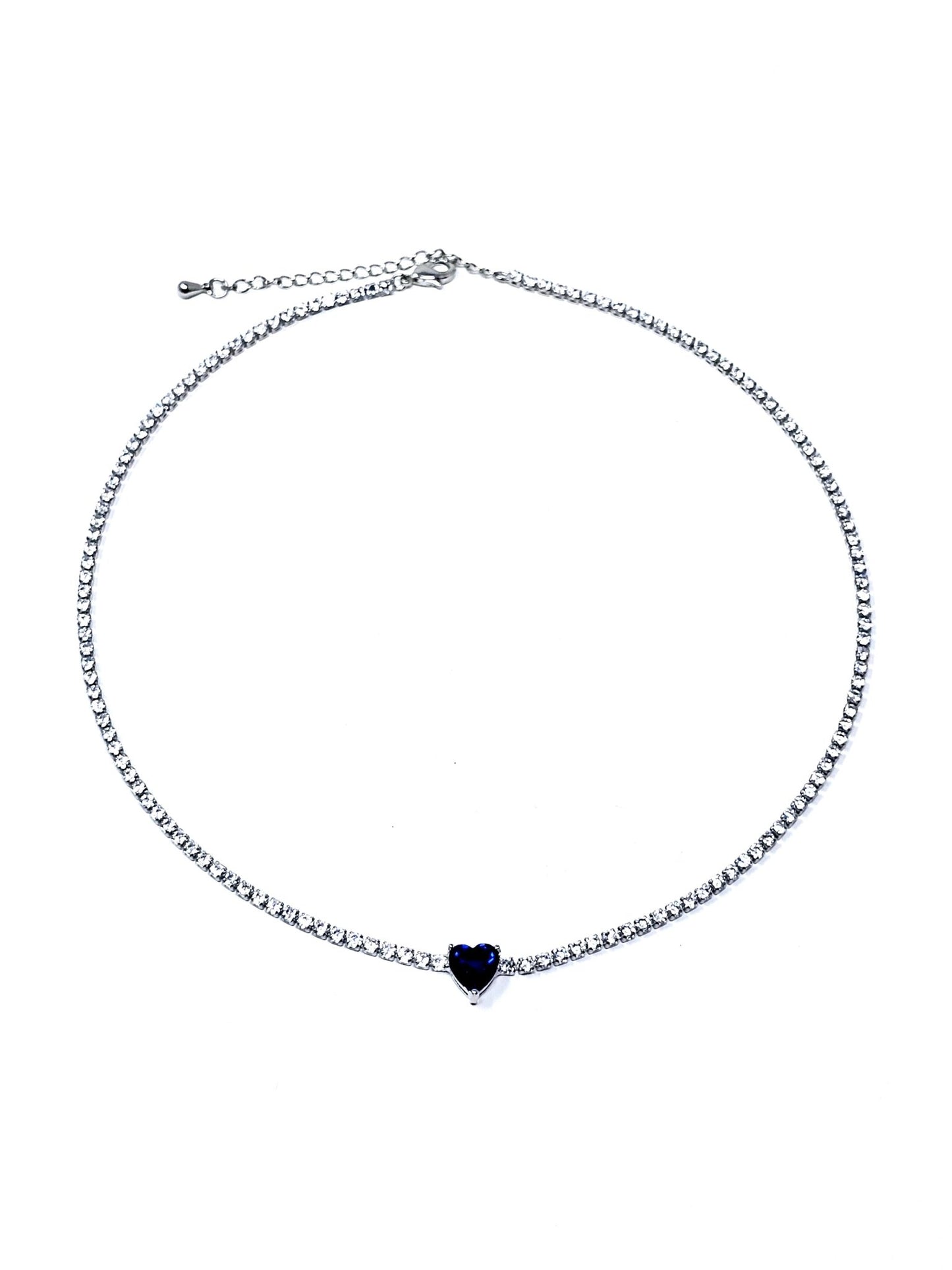 Choker Tennis "True Love" Silver con Cuore Zaffiro - 333HOPE333