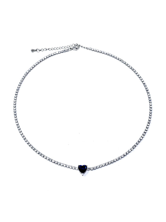 Choker Tennis "True Love" Silver con Cuore Zaffiro - 333HOPE333