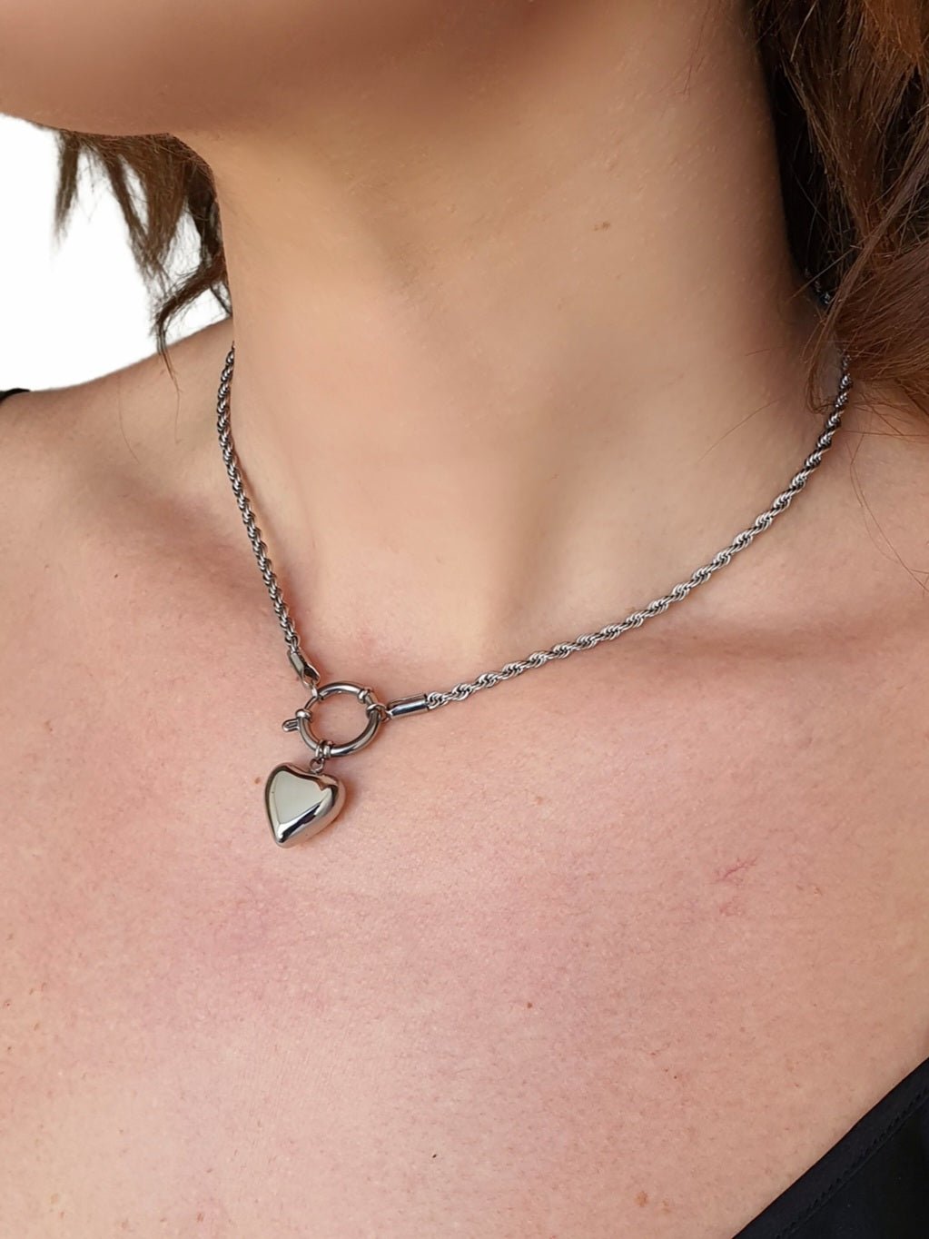 Collana torchon con cuore bombato Silver - 333HOPE333