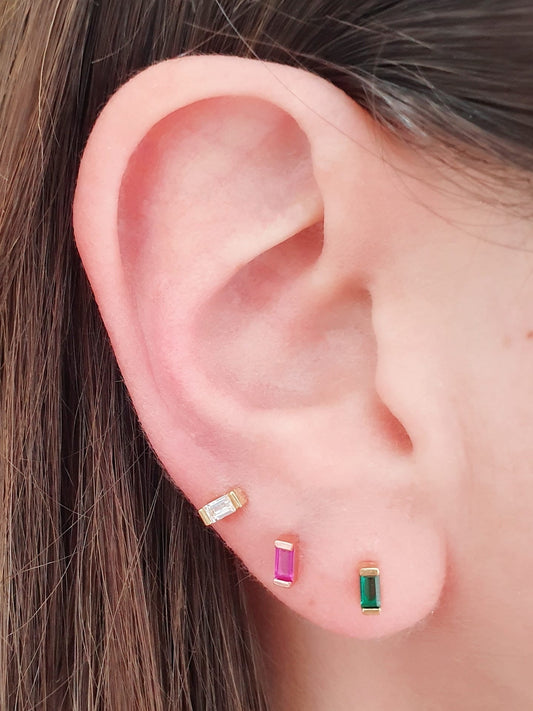 Coppia di lobetti baguette in argento 925 placcato oro 18kt con pietre verde - 333HOPE333