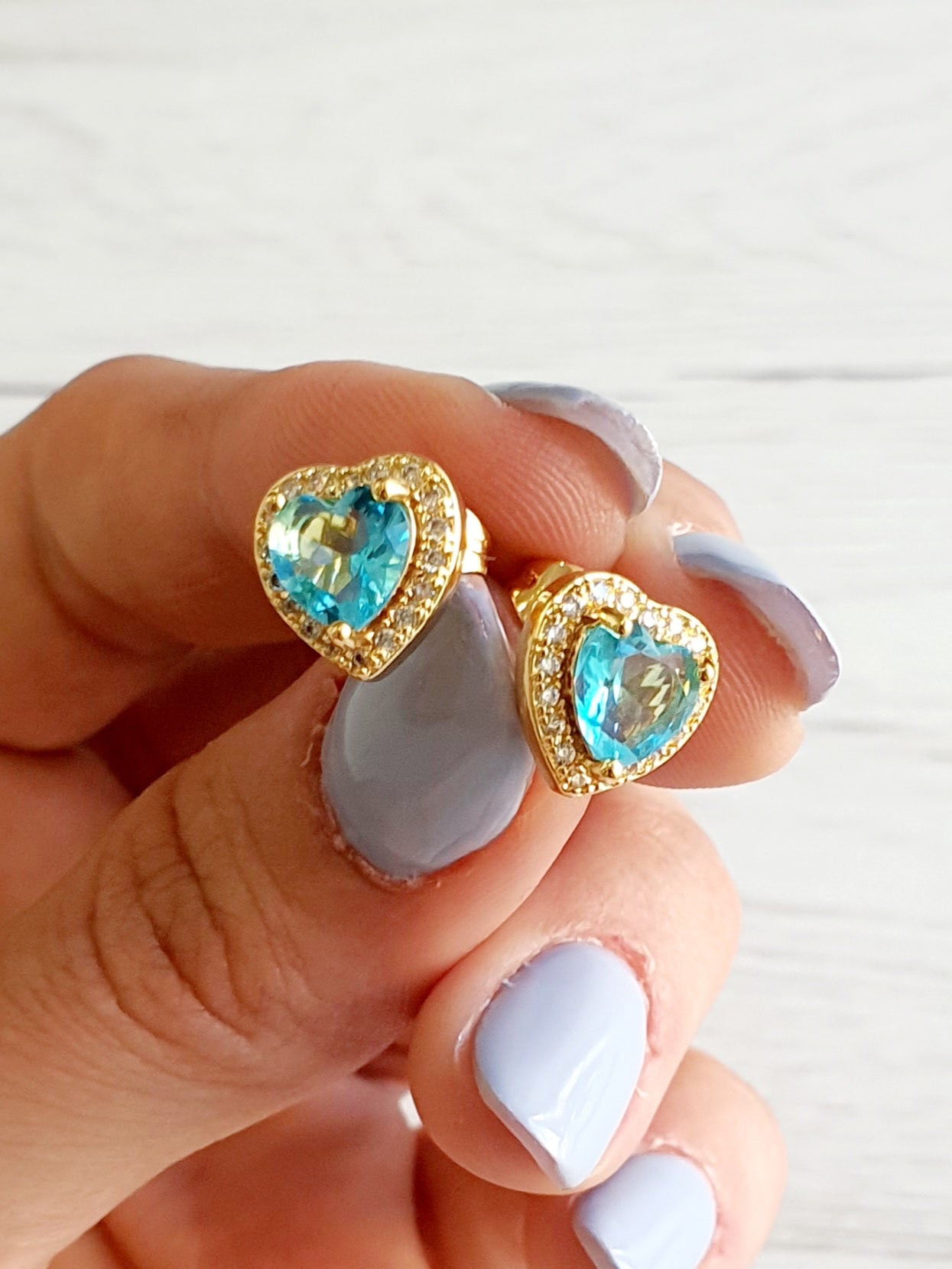 Coppia di lobetti "Enchanted Heart" Gold & Acquamarina - 333HOPE333