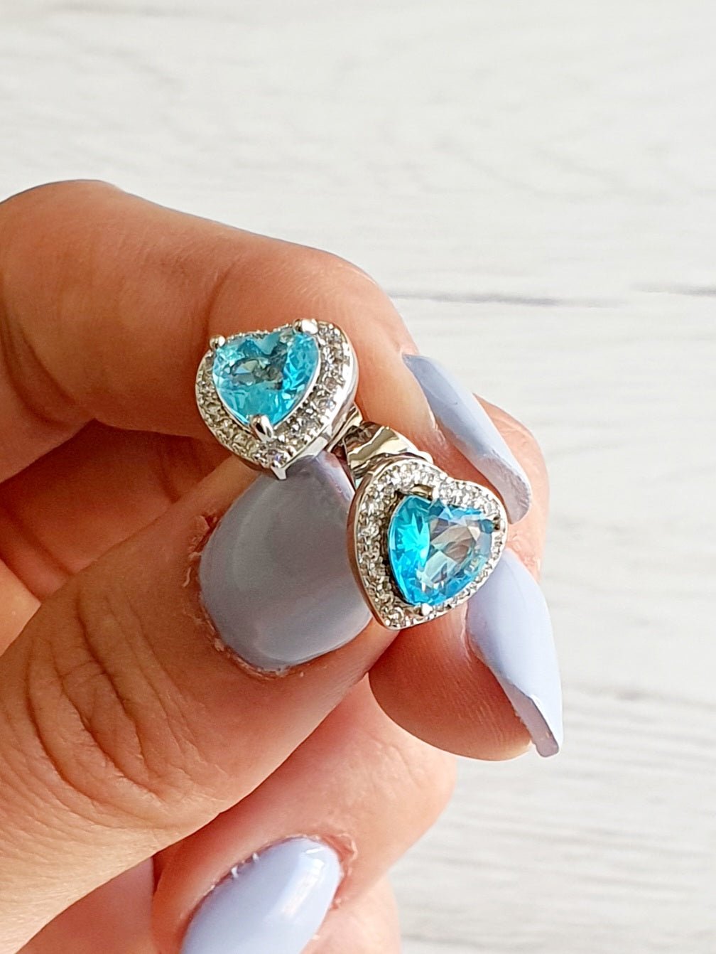 Coppia di lobetti "Enchanted Heart" Silver & Acquamarina - 333HOPE333