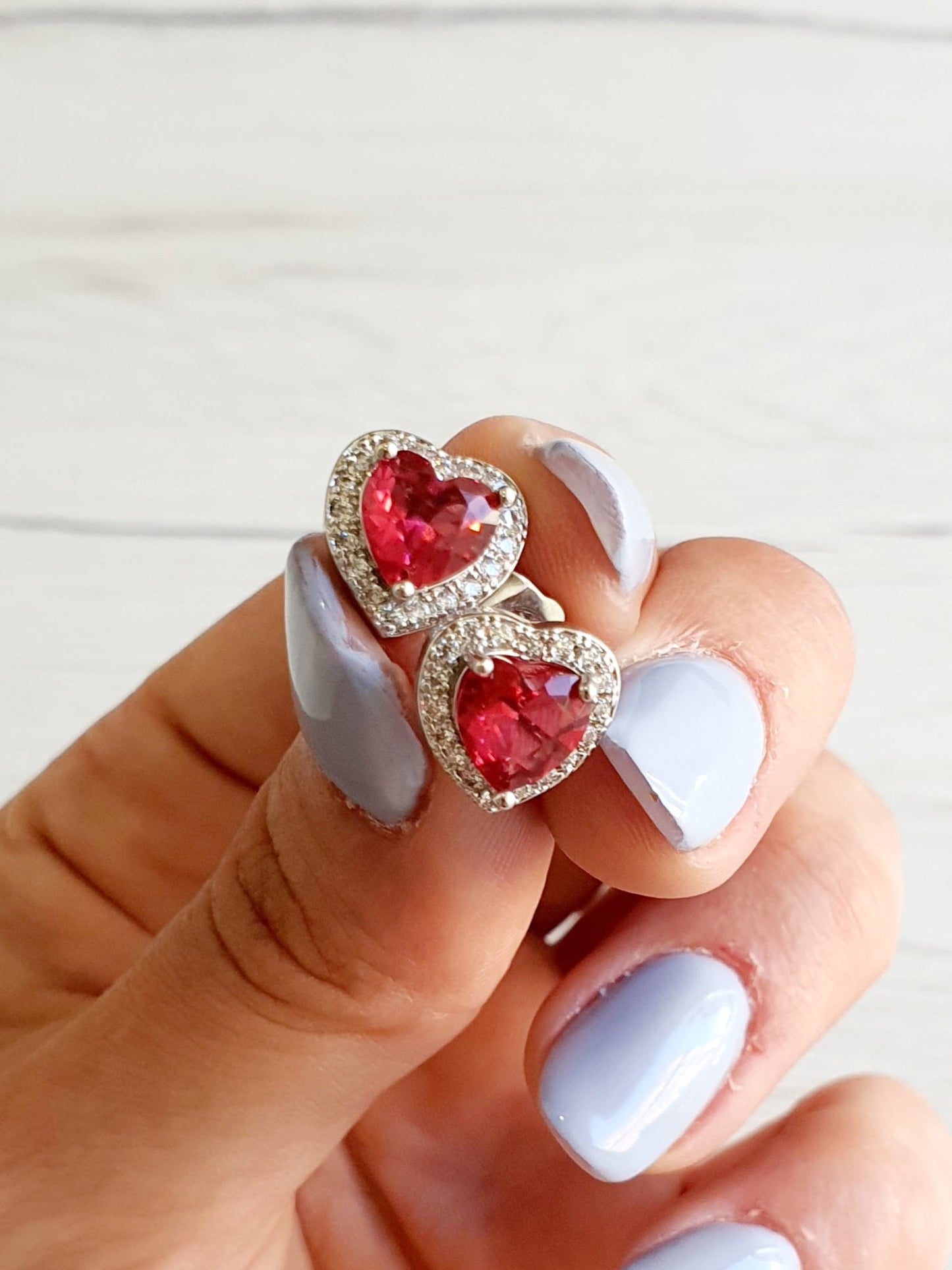 Coppia di lobetti "Enchanted Heart" Silver & Rubino - 333HOPE333