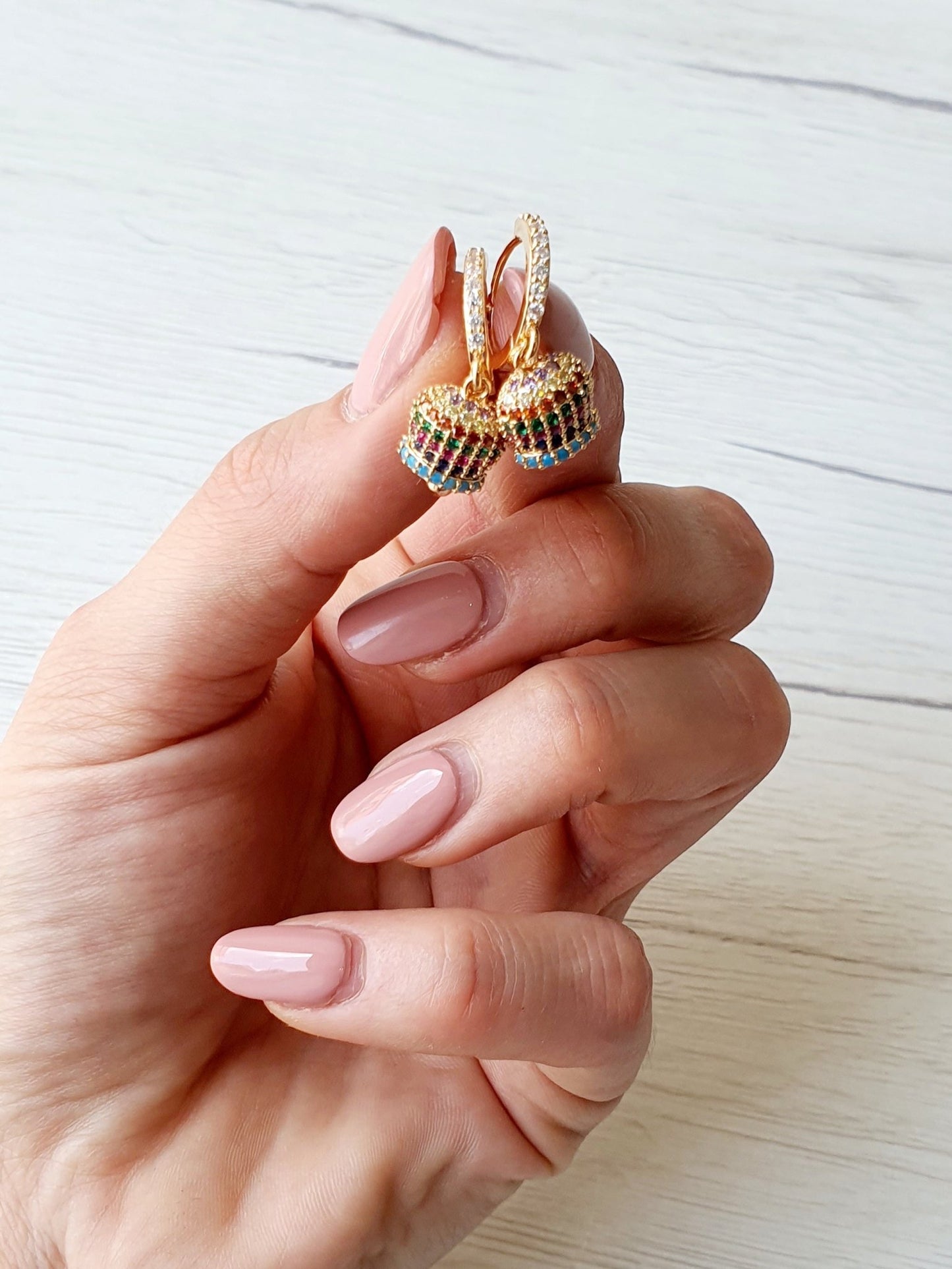 Coppia di mini hoops “Campanella Caprese” Gold & Rainbow - 333HOPE333