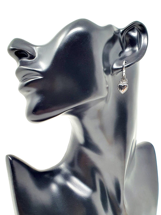 Coppia di mini hoops "Cuore Sacro" Silver - 333HOPE333