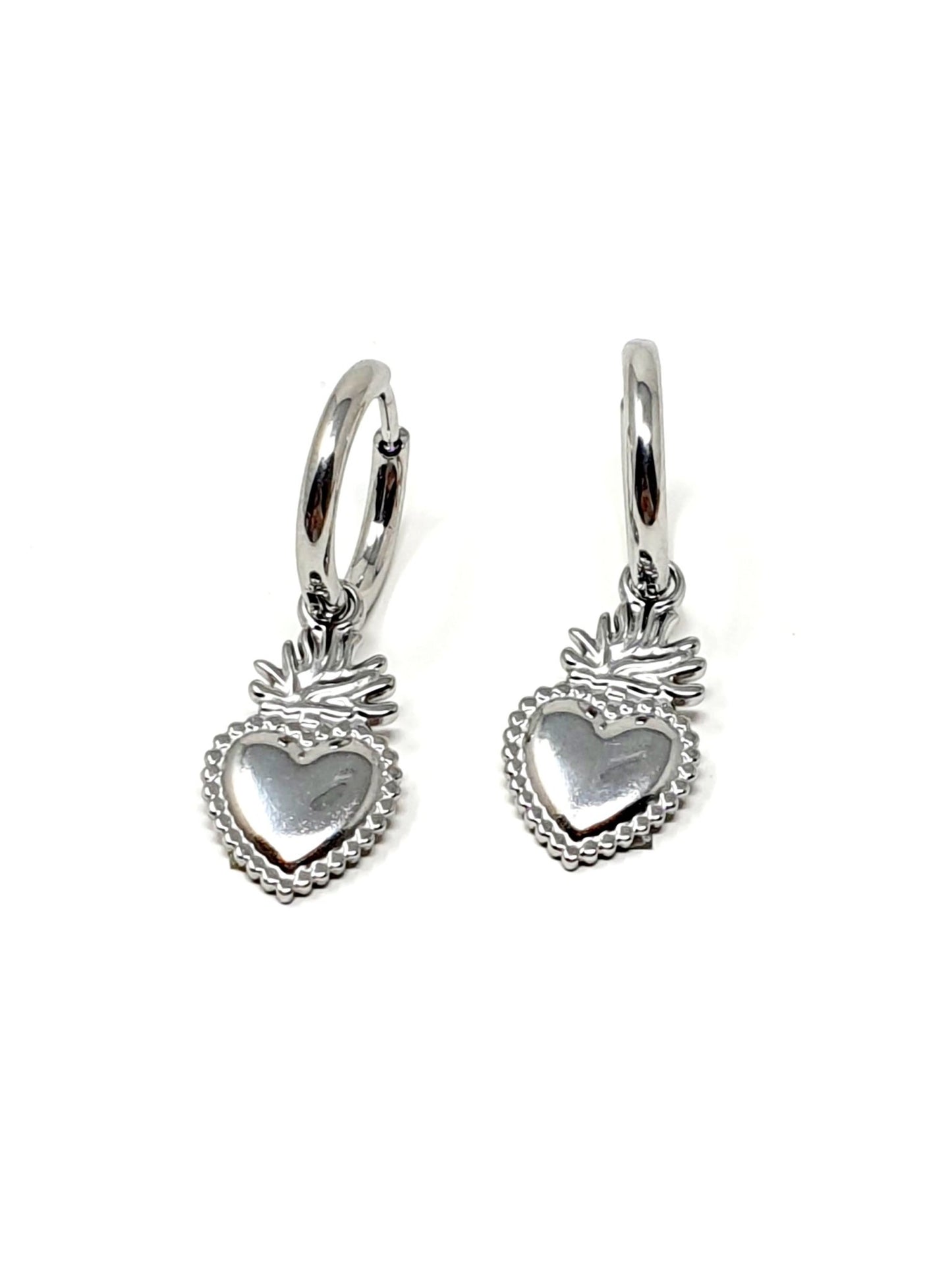Coppia di mini hoops "Cuore Sacro" Silver - 333HOPE333
