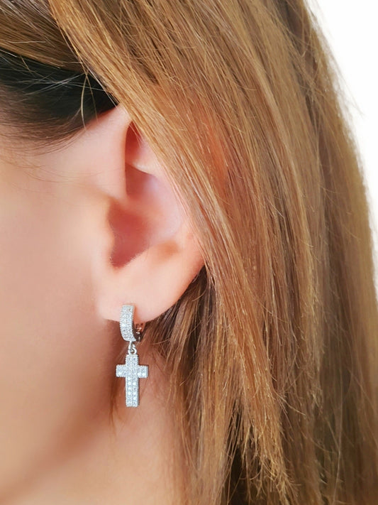 Coppia di mini hoops “Flat Cross” Silver - 333HOPE333