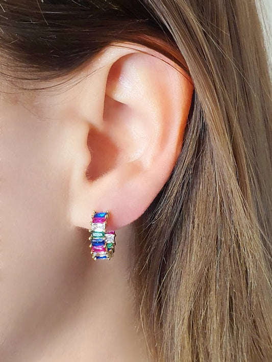 Coppia di mini hoops "Royalty" Gold con pietre multicolor - 333HOPE333