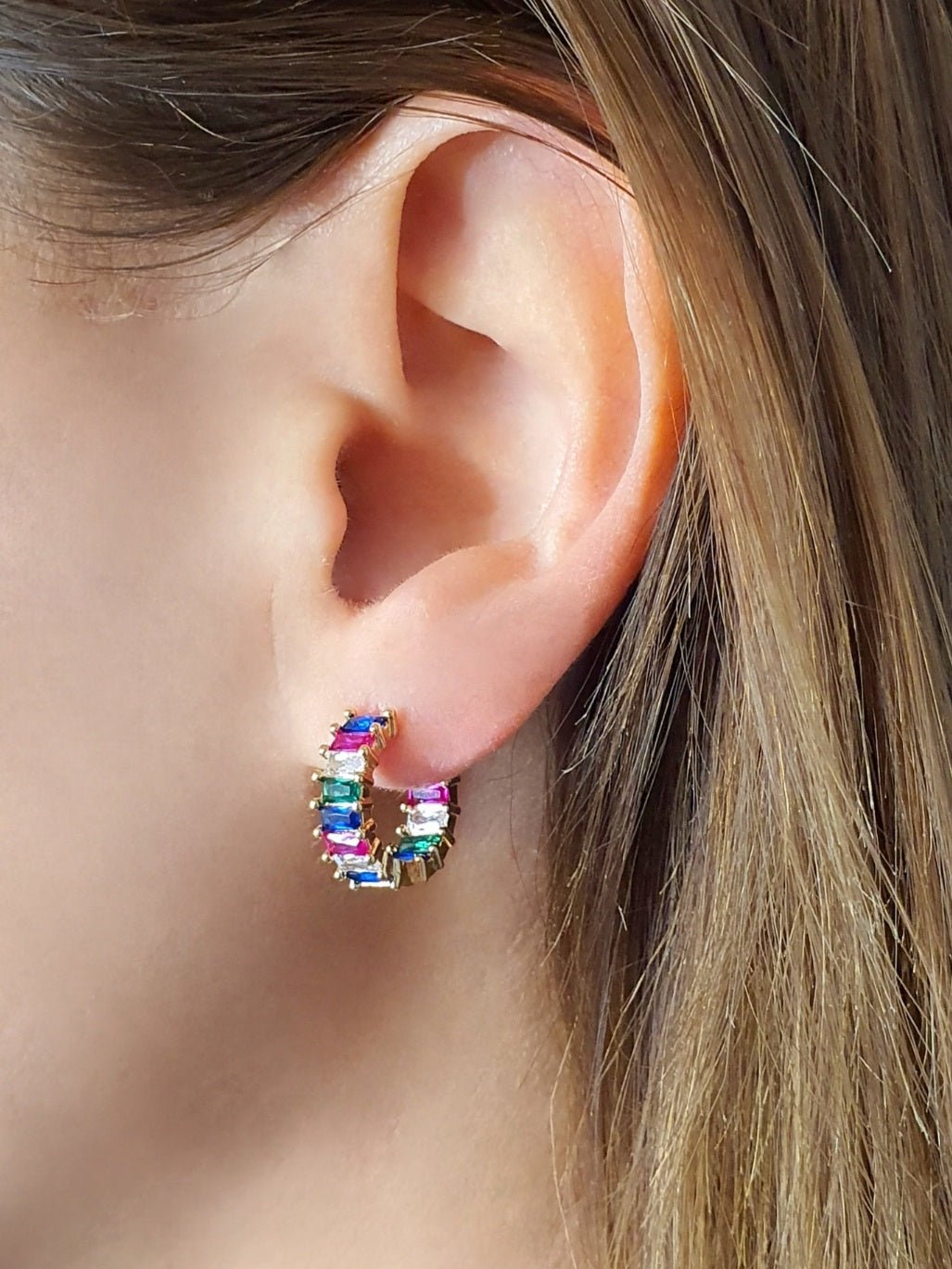 Coppia di mini hoops "Royalty" Gold con pietre multicolor - 333HOPE333