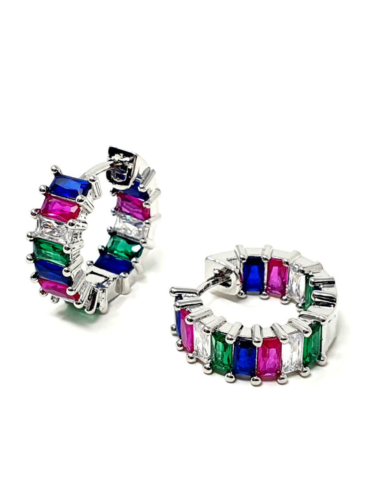 Coppia di mini hoops "Royalty" Silver con pietre Multicolor - 333HOPE333