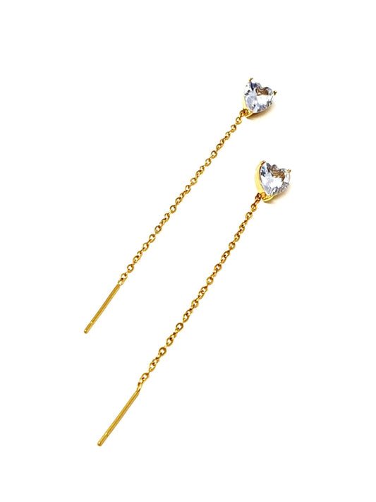 Coppia di orecchini saliscendi Gold con pietra taglio cuore - 333HOPE333