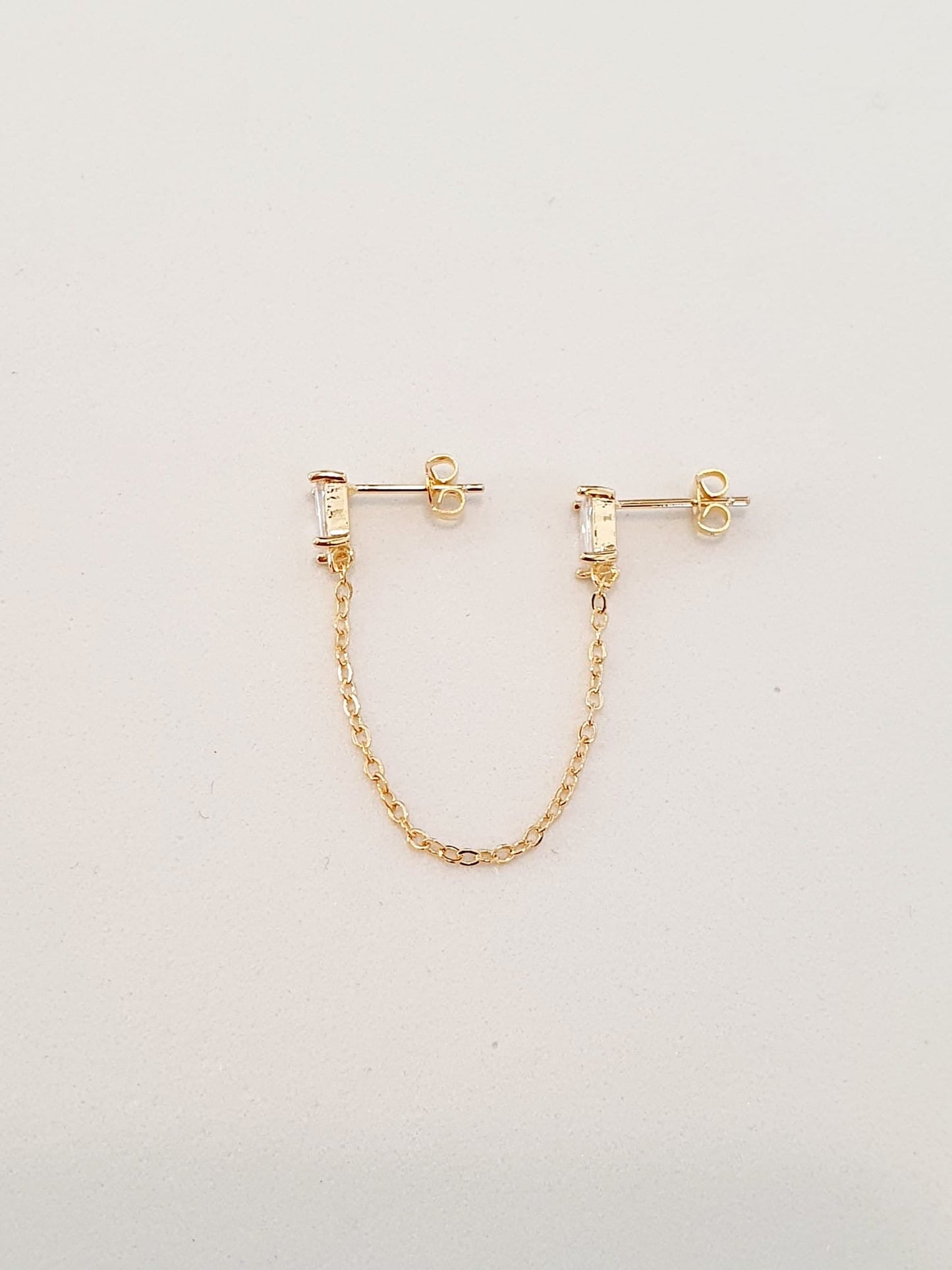 Doppio lobetto baguette “Tie” in argento 925 placcato oro 18kt - 333HOPE333